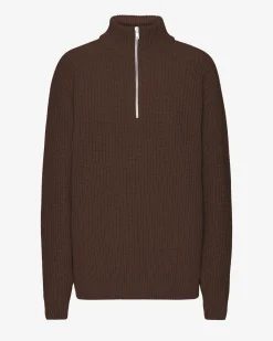 Merino Quarter Zip - Coffee Brown