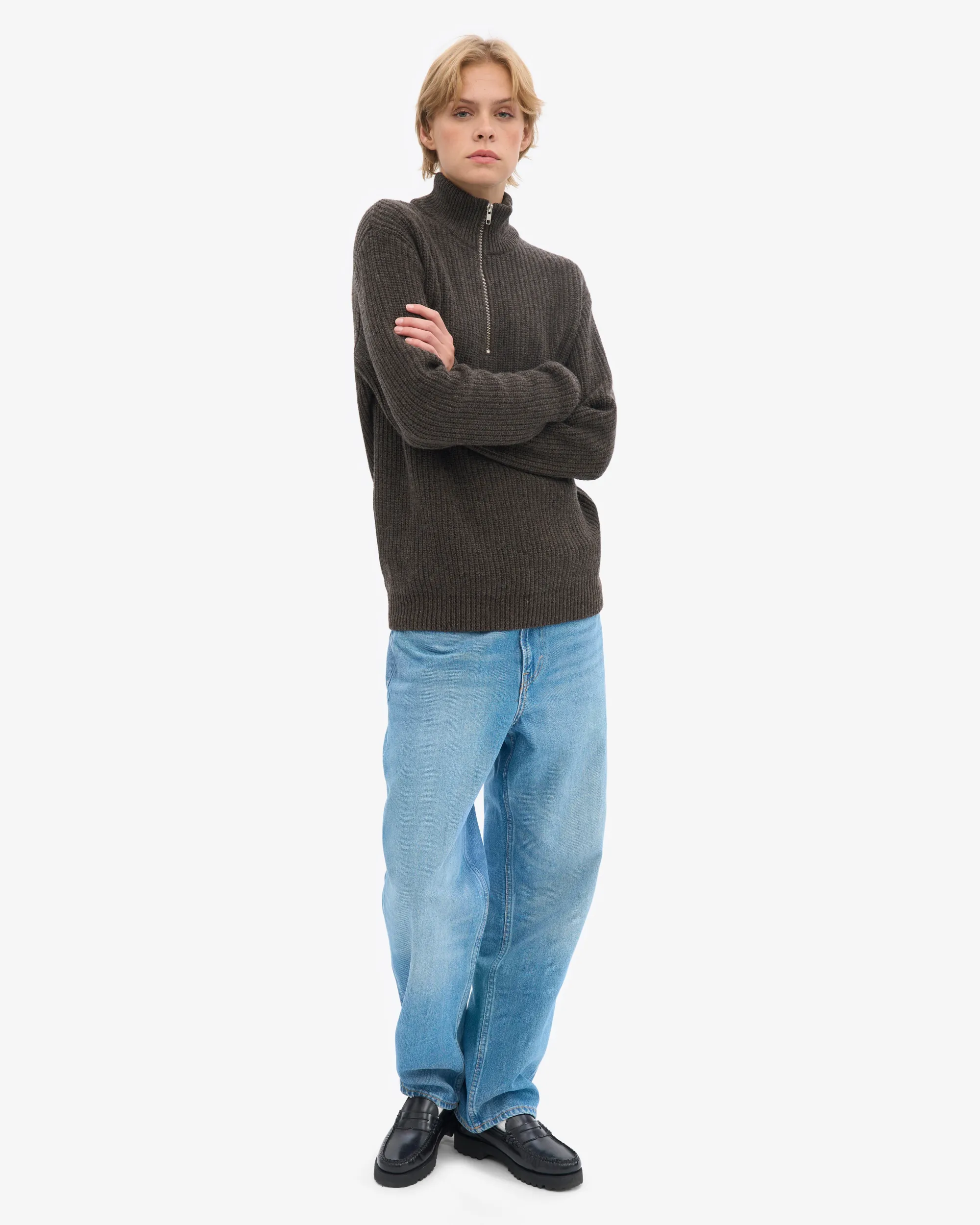 Merino Quarter Zip - Coffee Brown