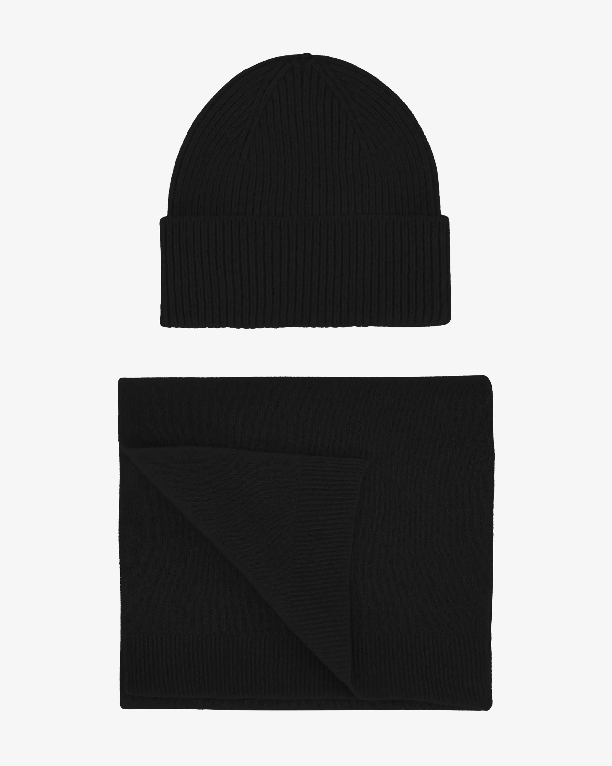 Merino Wool Beanie & Scarf - Deep Black