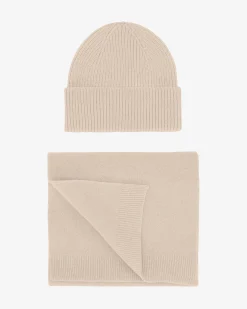 Merino Wool Beanie & Scarf - Ivory White