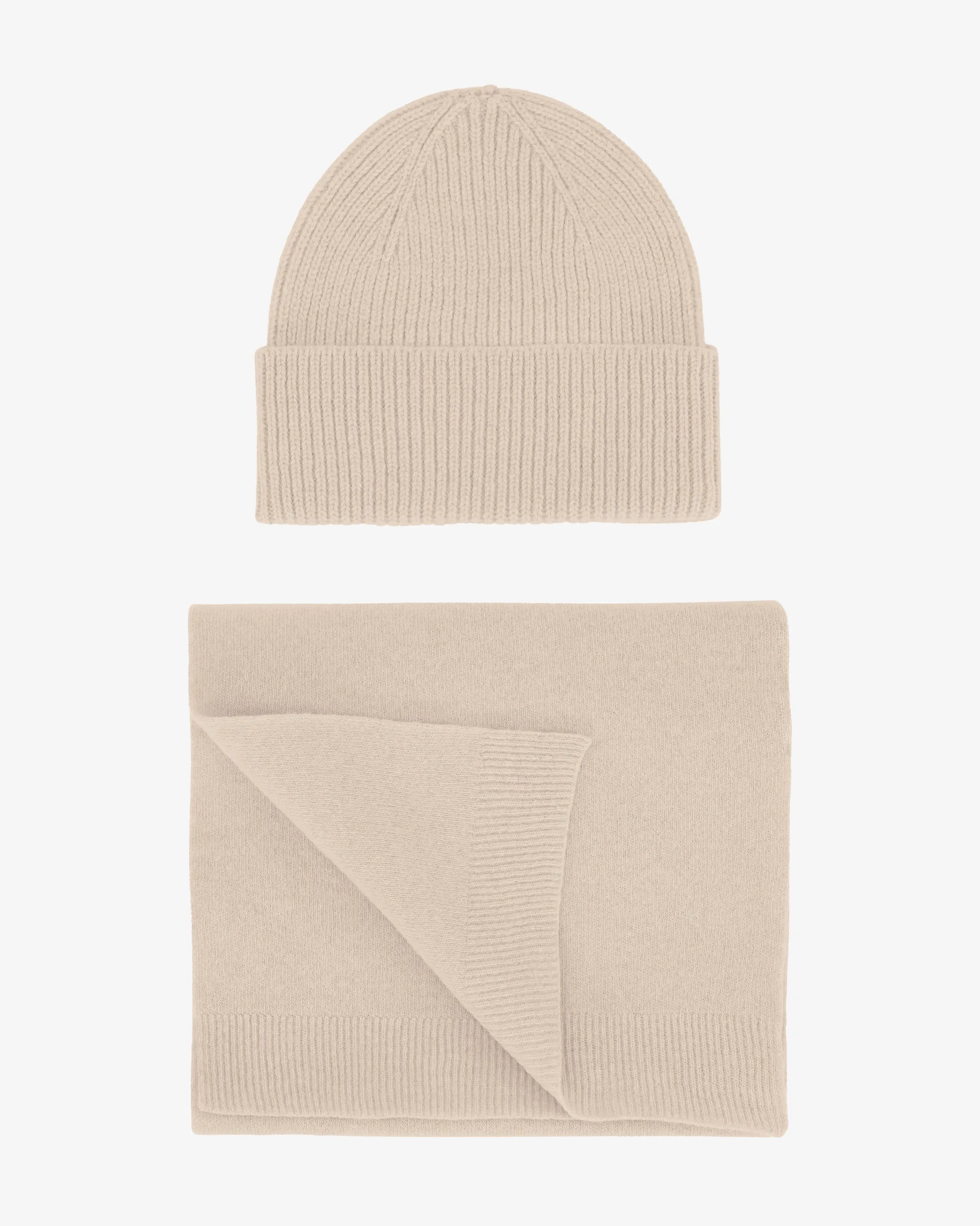 Merino Wool Beanie & Scarf - Ivory White