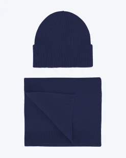 Merino Wool Beanie & Scarf - Marine Blue