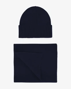 Merino Wool Beanie & Scarf - Navy Blue