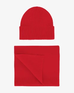 Merino Wool Beanie & Scarf - Scarlet Red