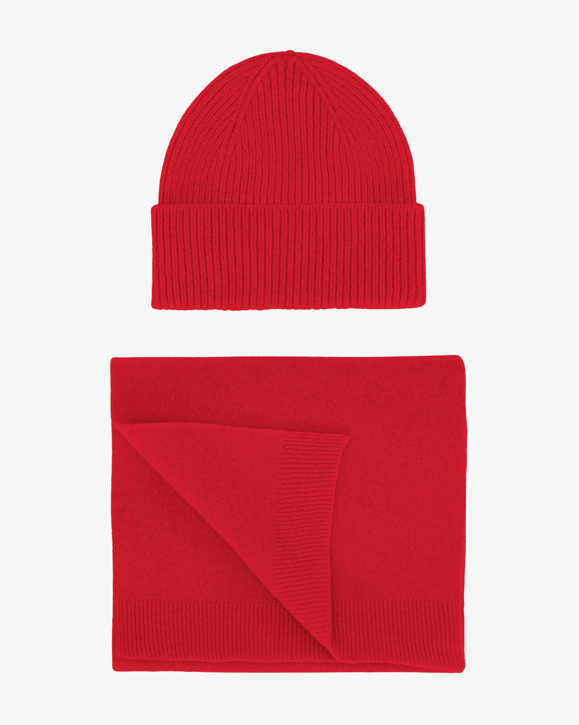 Merino Wool Beanie & Scarf - Scarlet Red