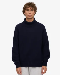 Merino Wool Turtleneck - Navy Blue