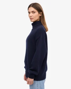 Merino Wool Turtleneck - Navy Blue