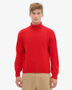 Merino Wool Turtleneck - Red Tangerine
