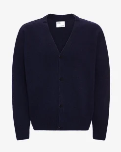 Merino Wool V-Neck Cardigan - Navy Blue