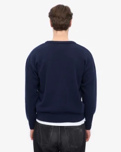 Merino Wool V-Neck Cardigan - Navy Blue