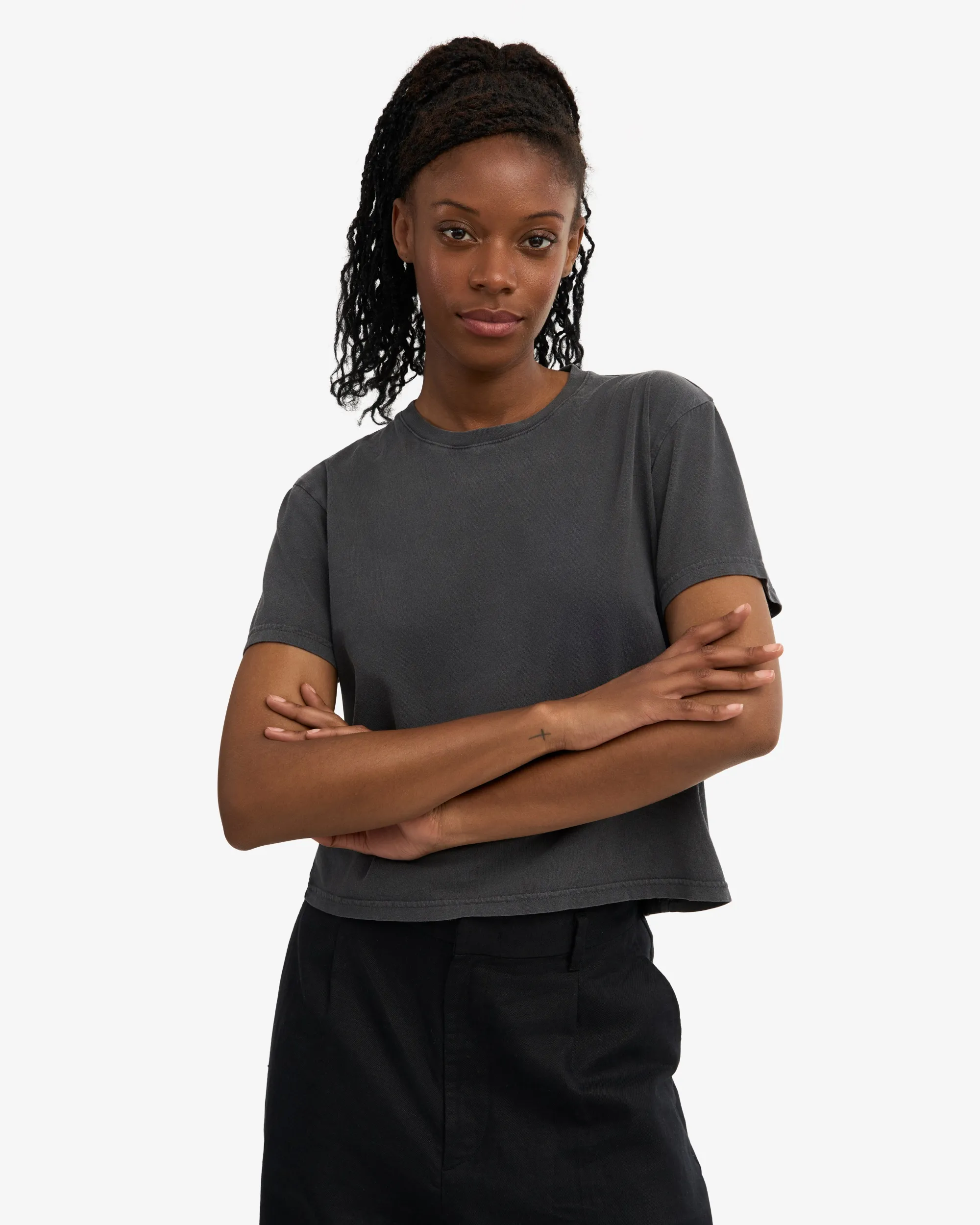 Organic Boxy Crop Tee - Faded Black