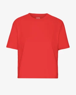 Organic Boxy Crop Tee - Red Tangerine