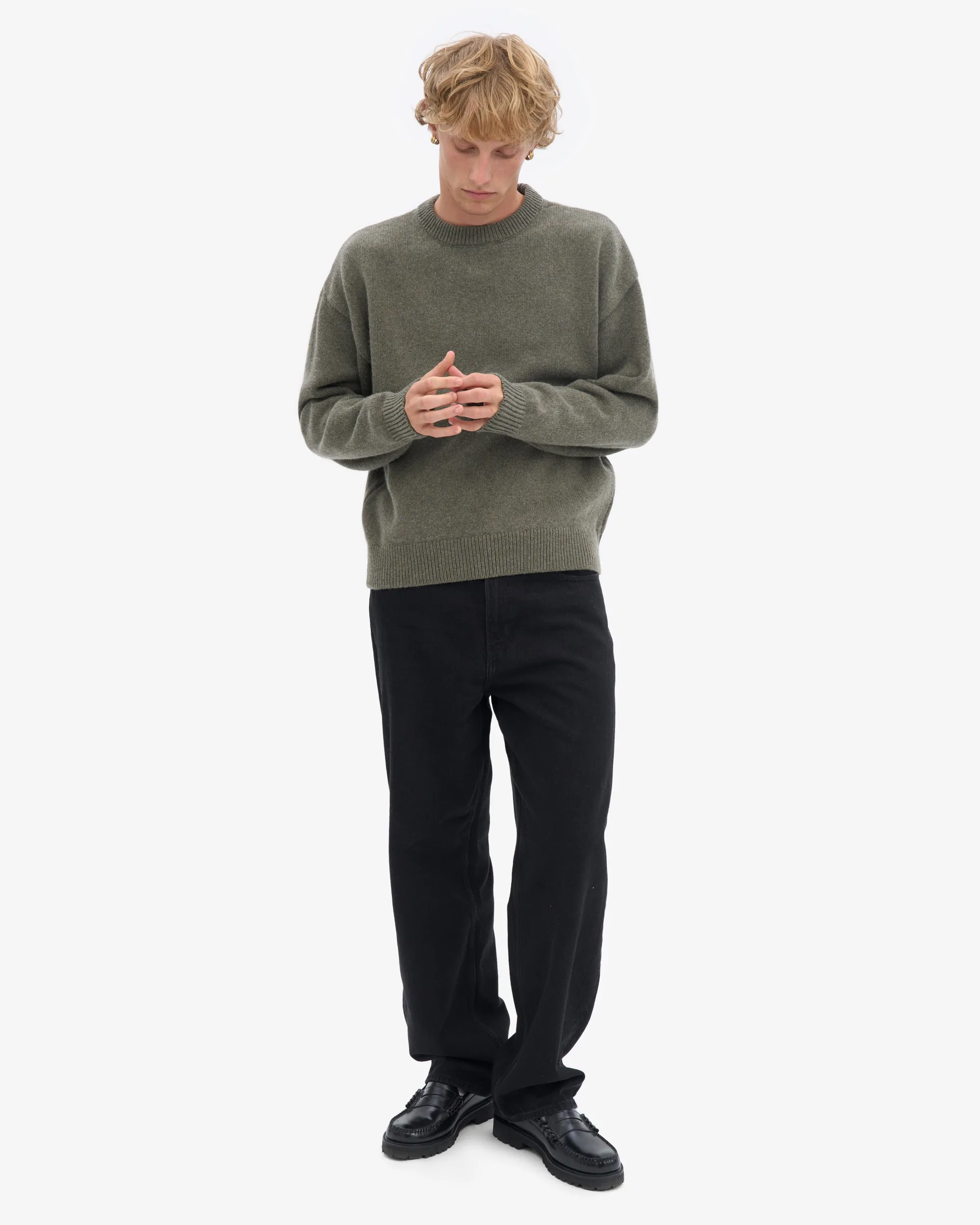 Oversized Merino Wool Crew - Dusty Olive