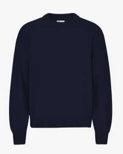 Oversized Merino Wool Crew - Navy Blue