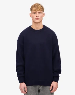Oversized Merino Wool Crew - Navy Blue
