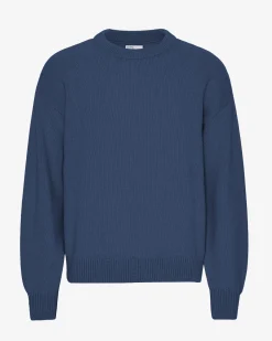 Oversized Merino Wool Crew - Petrol Blue