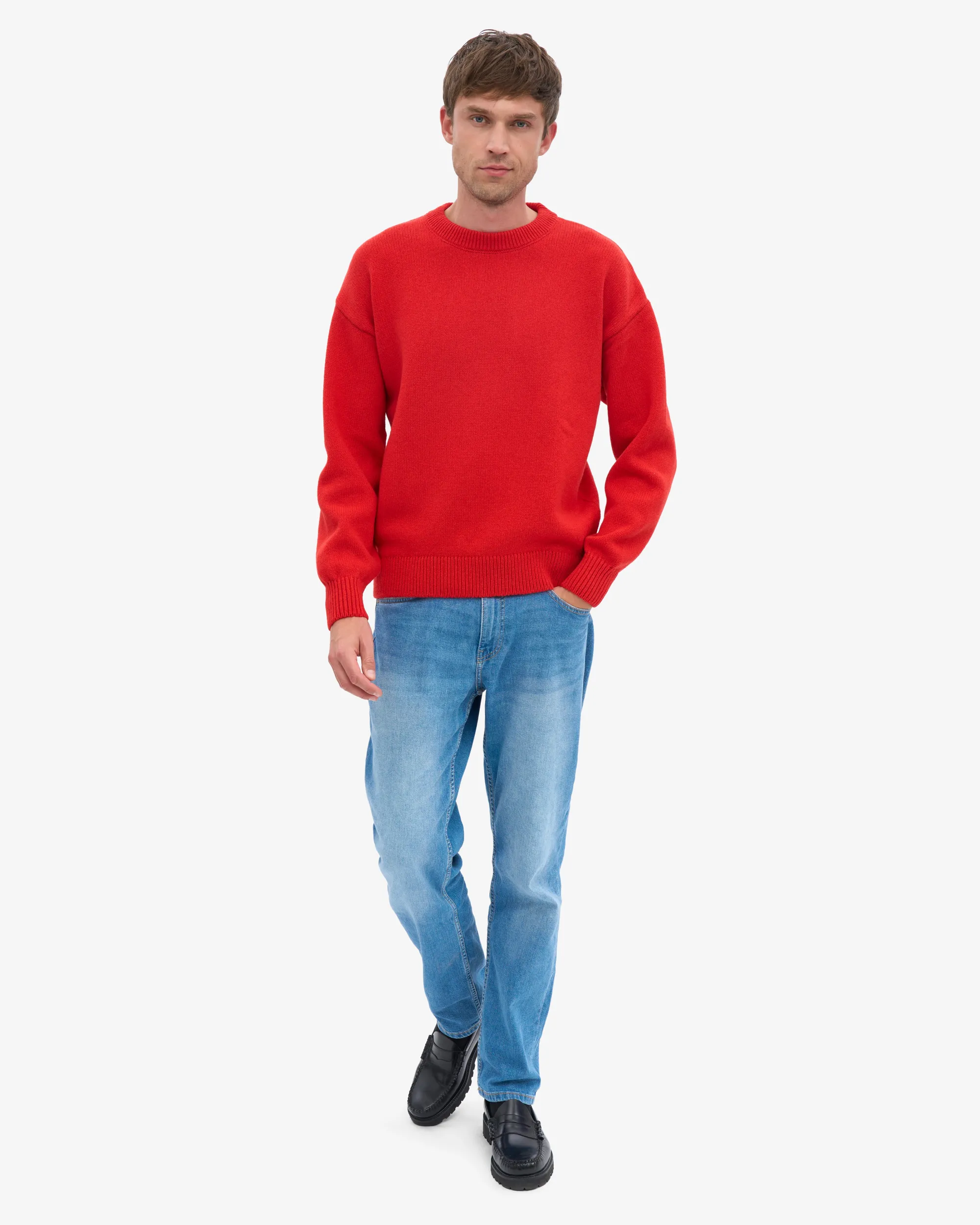 Oversized Merino Wool Crew - Red Tangerine