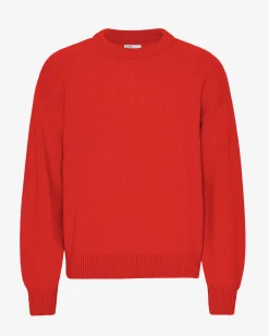 Oversized Merino Wool Crew - Red Tangerine
