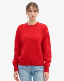 Oversized Merino Wool Crew - Red Tangerine