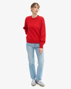 Oversized Merino Wool Crew - Red Tangerine