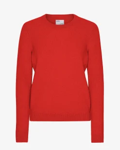 Women Classic Merino Wool Crew - Red Tangerine