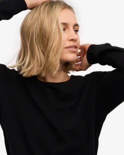 Women Light Merino Wool Crew - Deep Black