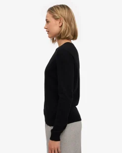 Women Light Merino Wool Crew - Deep Black