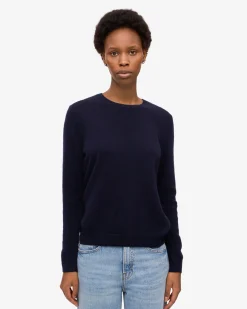 Women Light Merino Wool Crew - Navy Blue