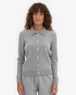 Women Merino Wool Collar Cardigan - Heather Grey