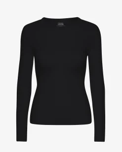 Women Organic Rib LS T-Shirt - Deep Black