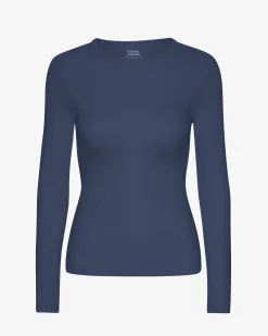 Women Organic Rib LS T-Shirt - Petrol Blue