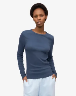 Women Organic Rib LS T-Shirt - Polar Blue