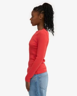 Women Organic Rib LS T-Shirt - Red Tangerine
