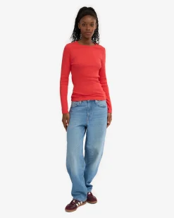 Women Organic Rib LS T-Shirt - Red Tangerine