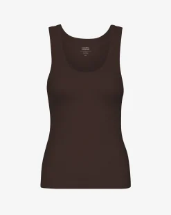 Women Organic Rib Tank Top - Coffee Brown