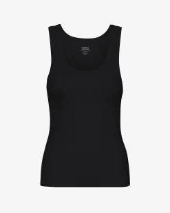 Women Organic Rib Tank Top - Deep Black