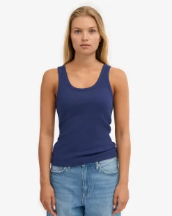 Women Organic Rib Tank Top - Marine Blue