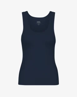 Women Organic Rib Tank Top - Navy Blue