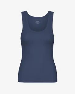 Women Organic Rib Tank Top - Petrol Blue