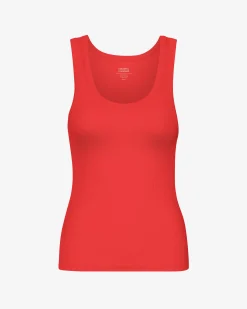 Women Organic Rib Tank Top - Red Tangerine