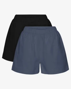 Women Organic Twill Shorts - Deep Black & Petrol Blue (2-Pack)