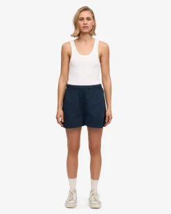 Women Organic Twill Shorts - Navy Blue & Optical White (2-Pack)
