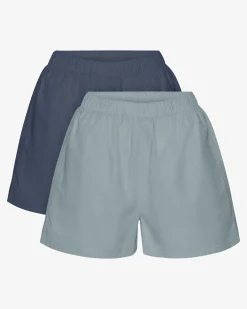 Women Organic Twill Shorts - Petrol Blue & Steel Blue (2-Pack)